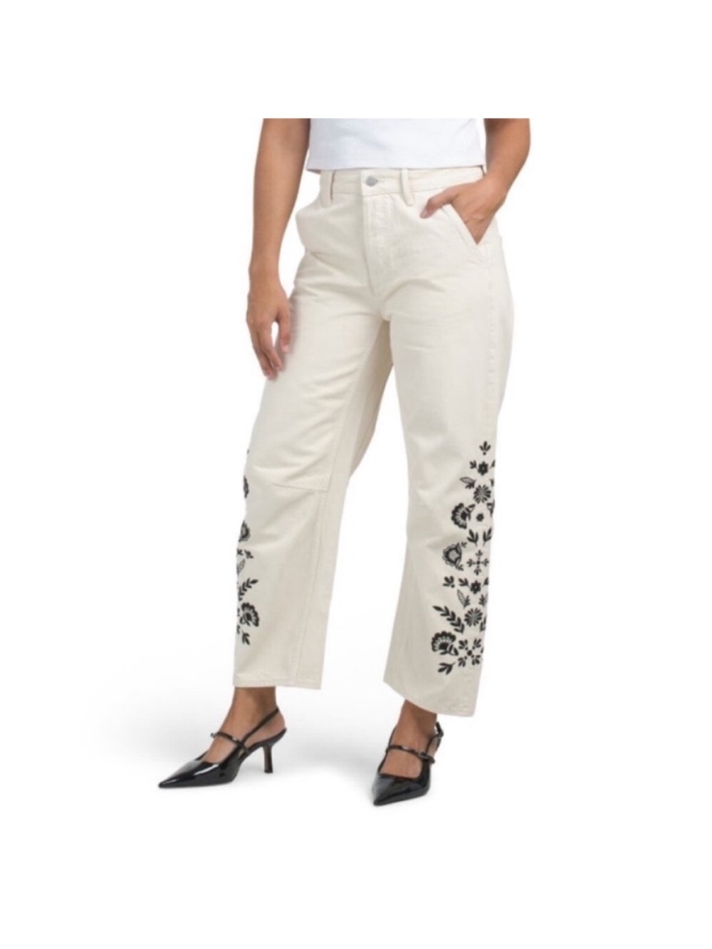 NWT Driftwood Barbara Nordic Floral Embroidered Barrel Leg Jeans Women's W28 L27 - Picture 4 of 13